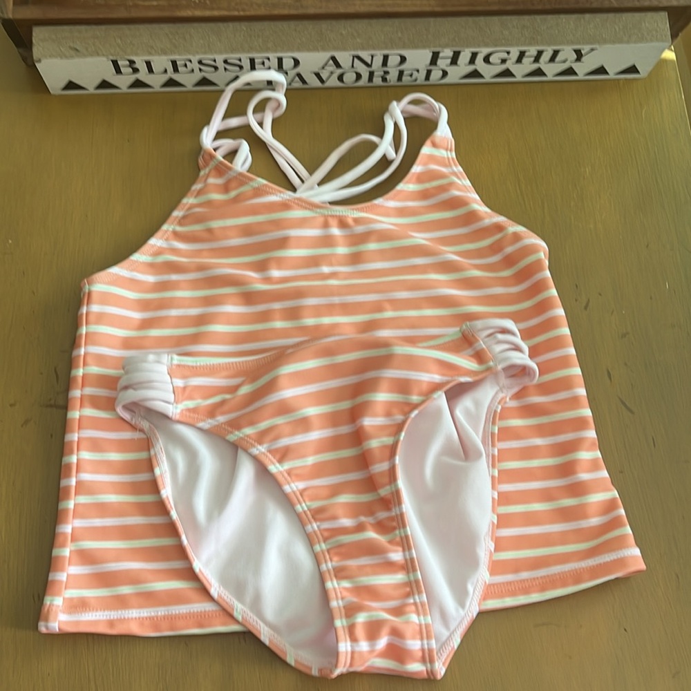 Volcom Melon Stripe GIRLS IN LINE TANKINI SET